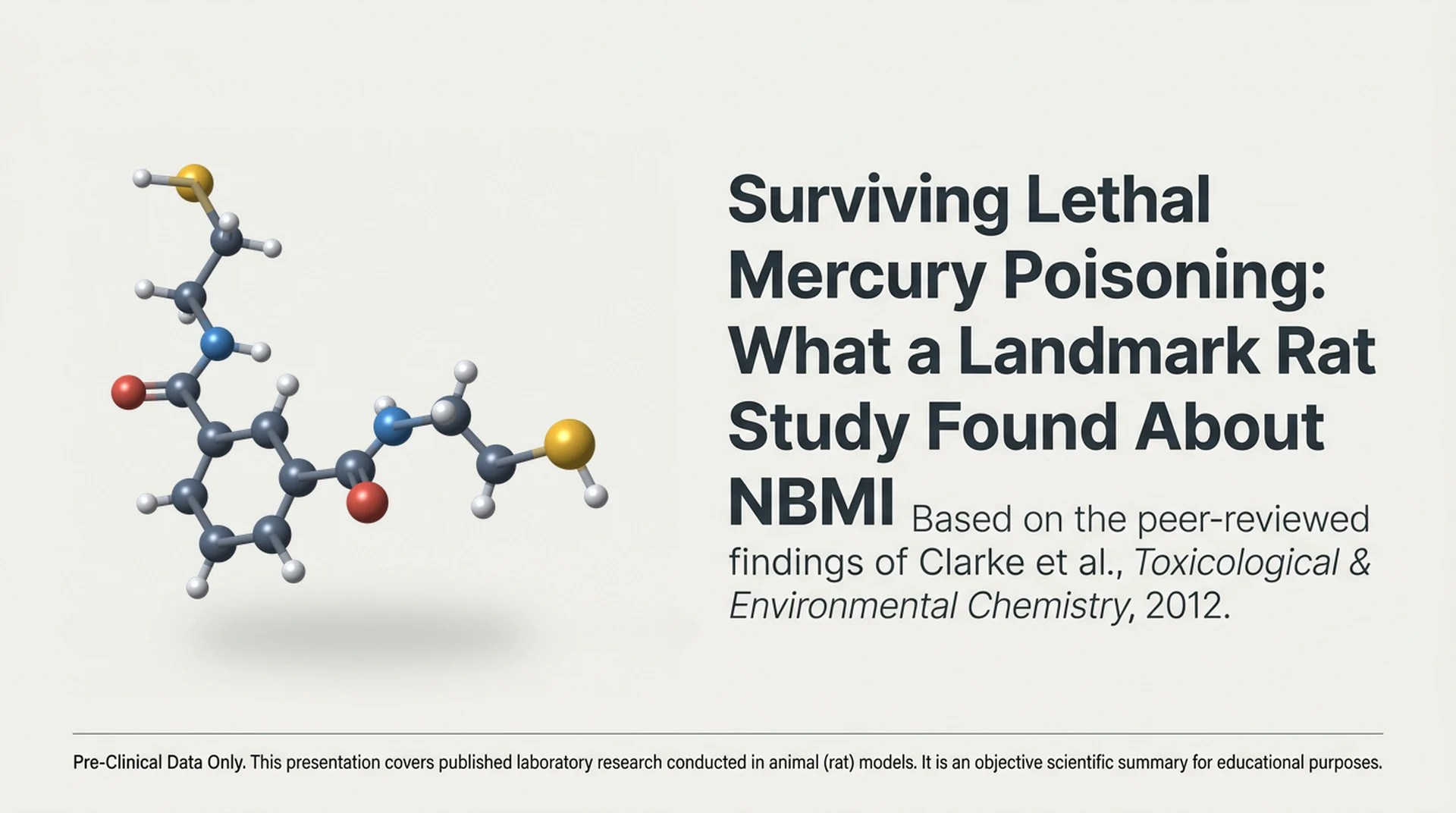 Title slide: Clarke et al. 2012 rat study of NBMI (pre-clinical data only)